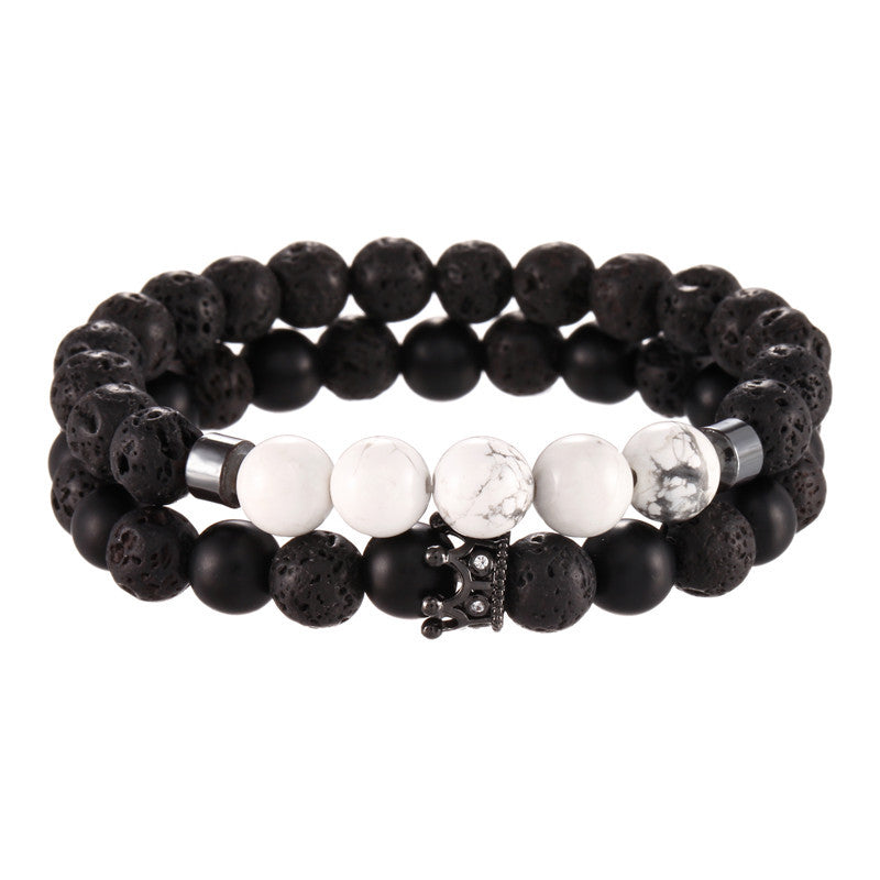 Wholesale Black Matte Stone Lava Stone Zircon Crown Bracelet